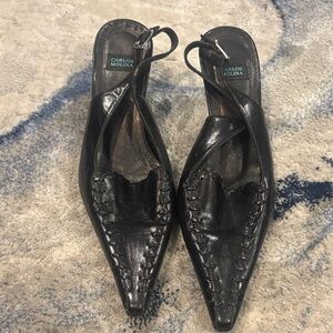 Carlos Molina Black Leather Slingback Heels